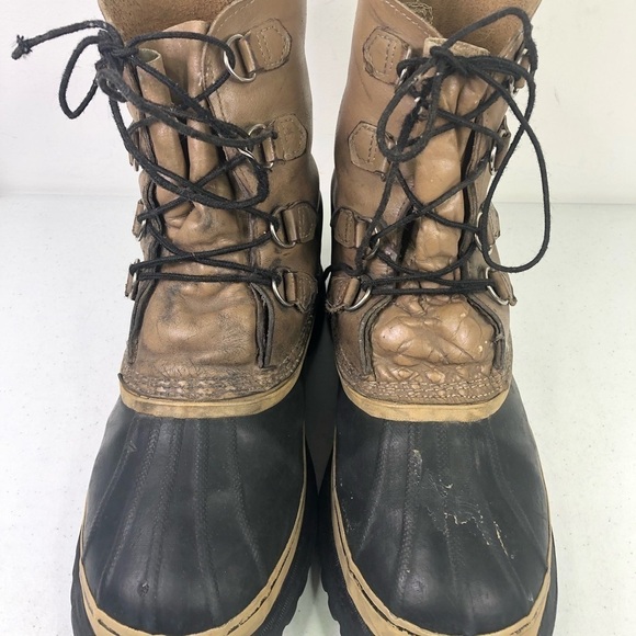 Sorel Caribou Tan Black Leather Rubber Lace Up Boots - Picture 9 of 9